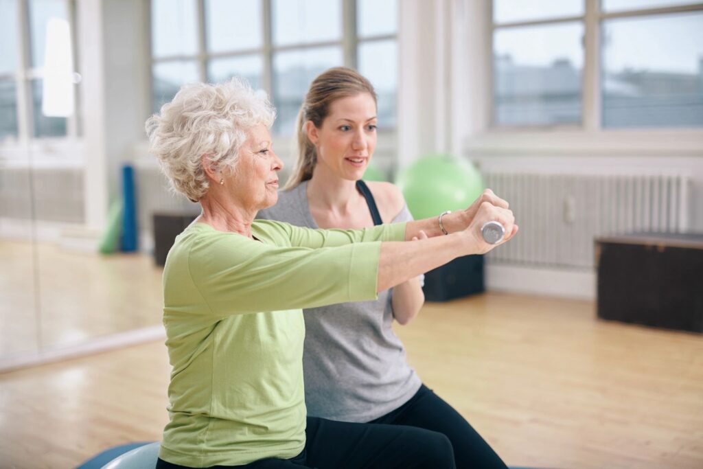 woman using balance ball