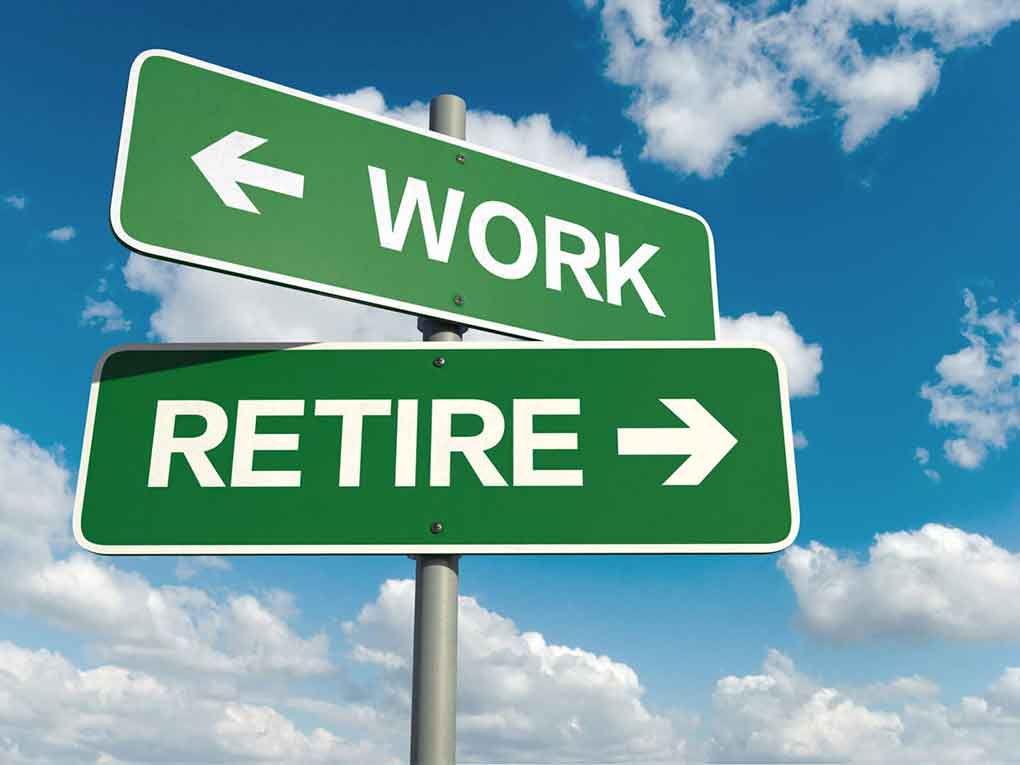 arrows pointing to retirement or work