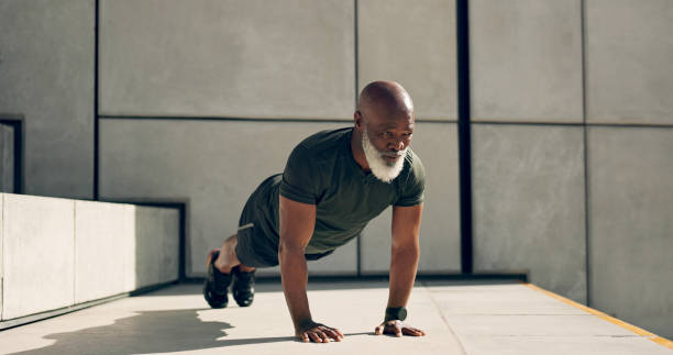 senior man doing pushups