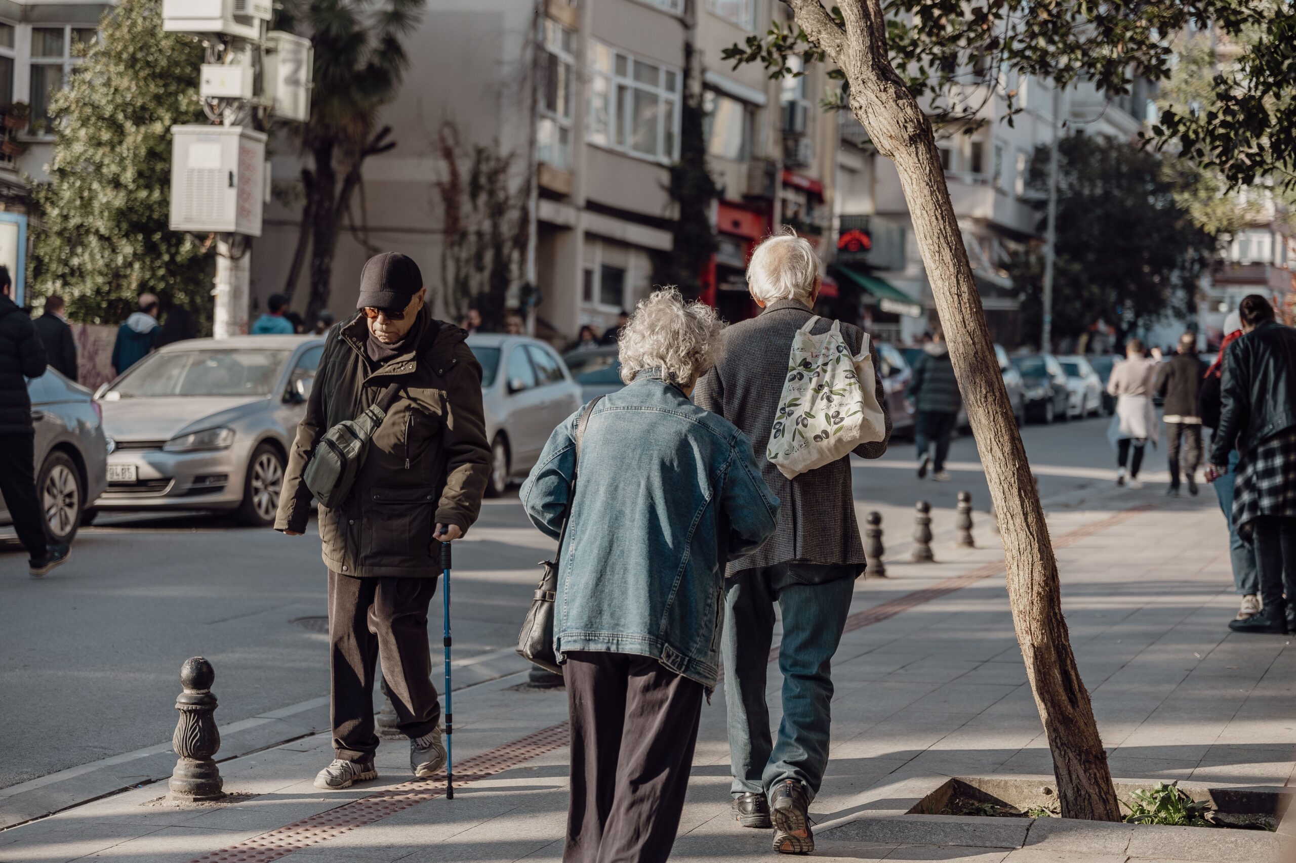 seniors walking in a city